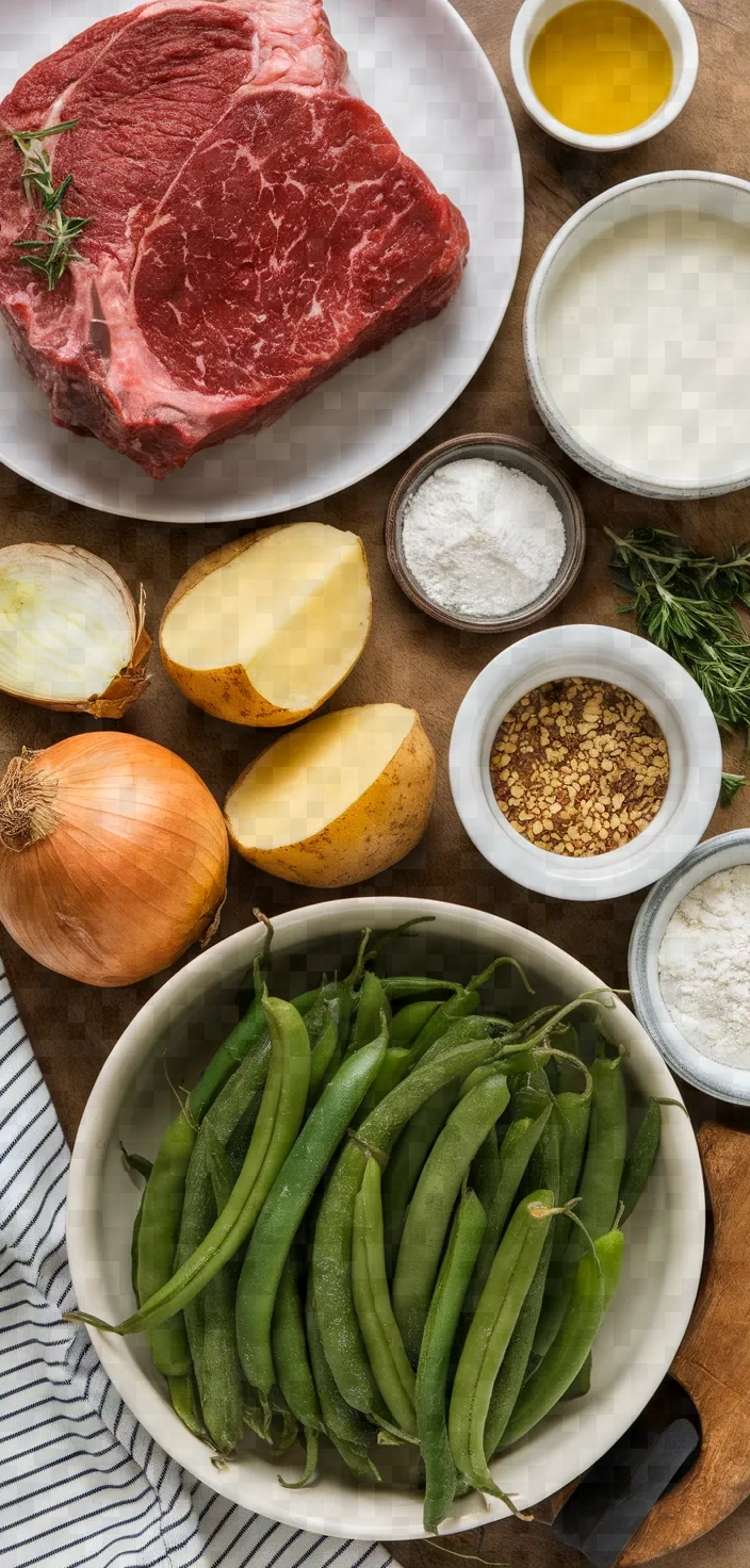 Ingredients photo for Beef Roast With Mashed Potatoes Green Beans Gravy Recipe