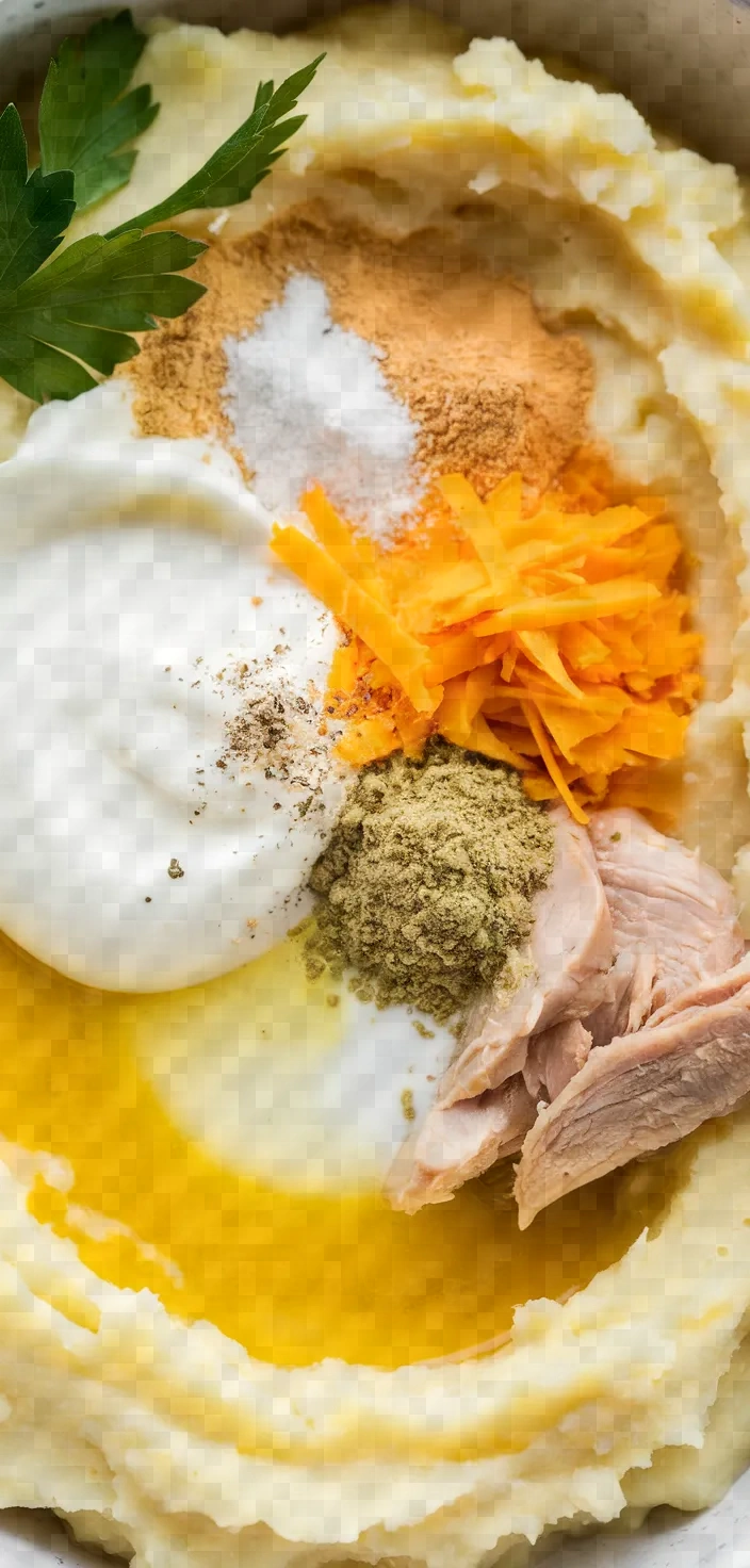 Ingredients photo for Mashed Potato Casserole With Crispy Chicken Recipe