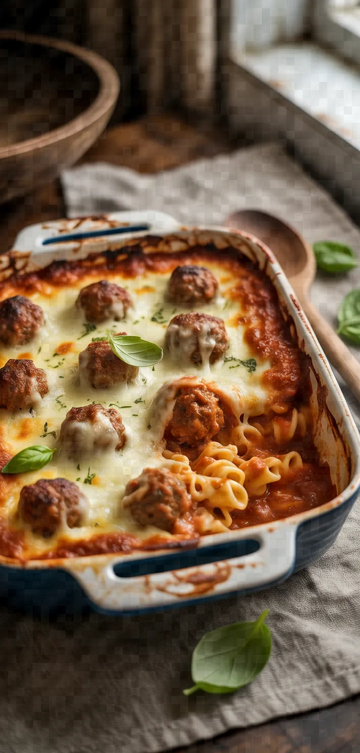 Cheesy Meatball Pasta Bake Recipe