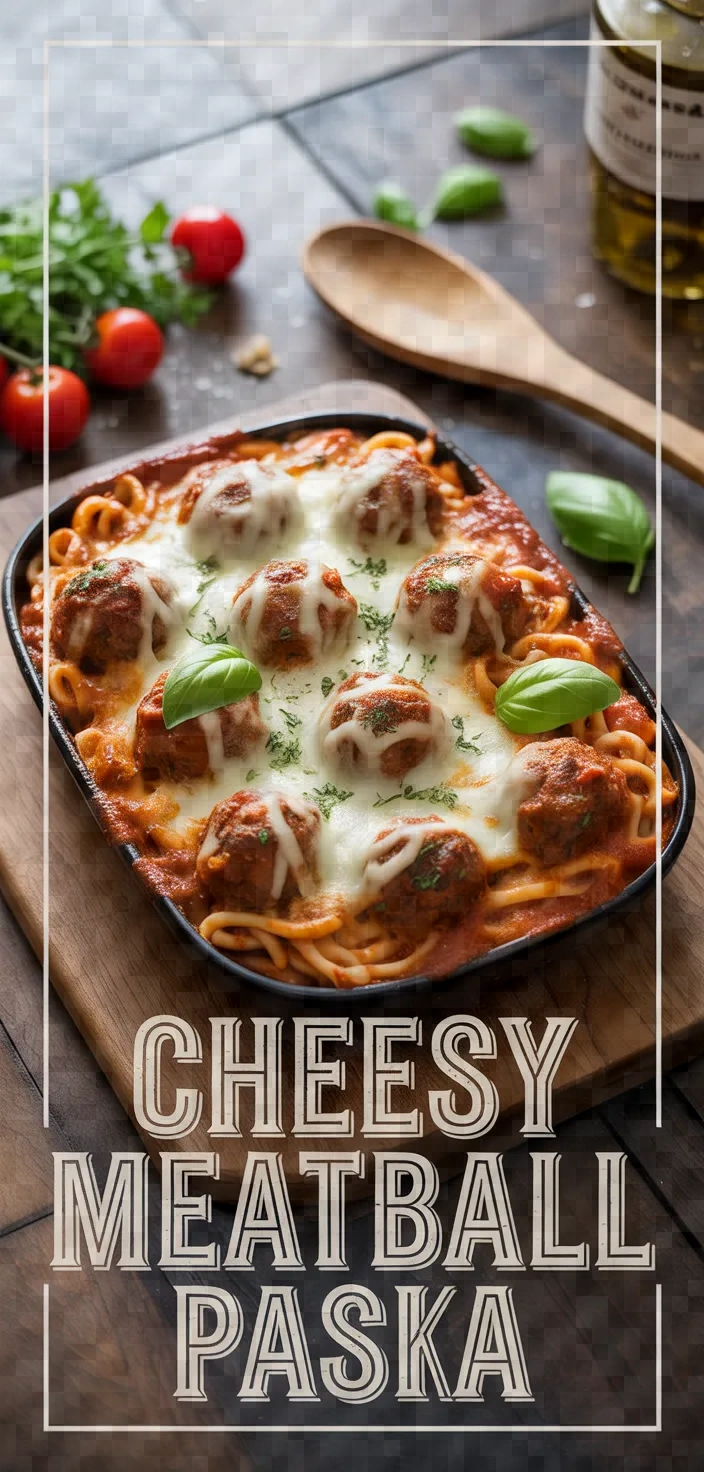 A photo of Cheesy Meatball Pasta Bake Recipe